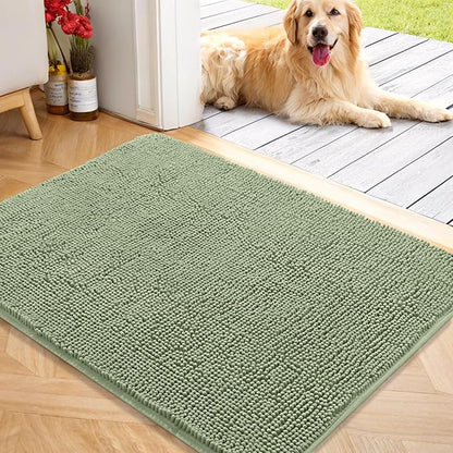 OLANLY Dog Door Mat for Muddy Paws 40x32, Absorbs Moisture and Dirt, Absorbent Non-Slip Washable Doormat, Quick Dry Chenille Mud Mat for Dogs, Entry Indoor Entryway Carpet for Inside Floor, Sage Green