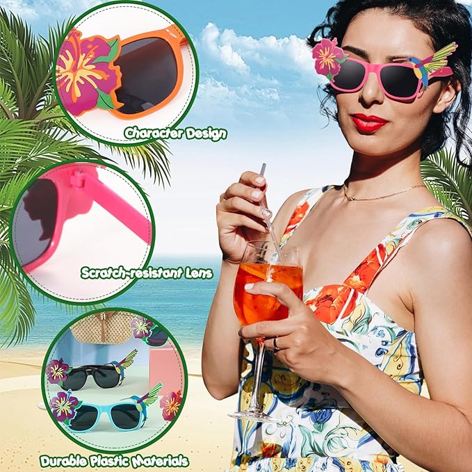 Jerify 12 Pairs Luau Party Sunglasses Summer Hawaiian Eyeglasses Beach Eyewear Plastic Novelty Glasses for Adult(Tropical)