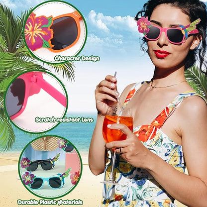 Jerify 12 Pairs Luau Party Sunglasses Summer Hawaiian Eyeglasses Beach Eyewear Plastic Novelty Glasses for Adult(Tropical)