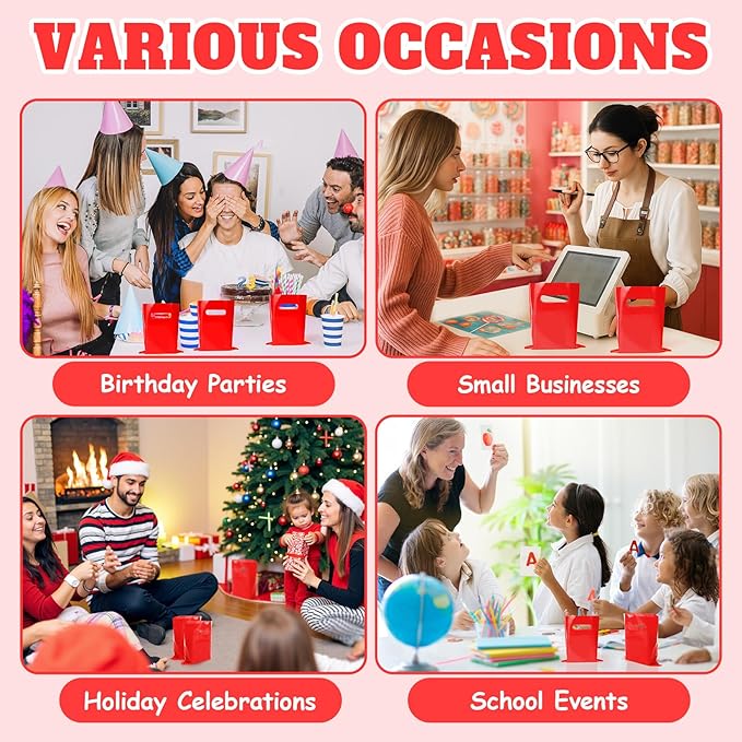 ANZNKU Red Party Favor Bags 100 Pcs, Goodie Bags Small Gift Bag for Kids Birthday Party, Wedding, Portable Treat Bag for Easter Candy, Goodies, Crafts(5.9x7.9 inch)