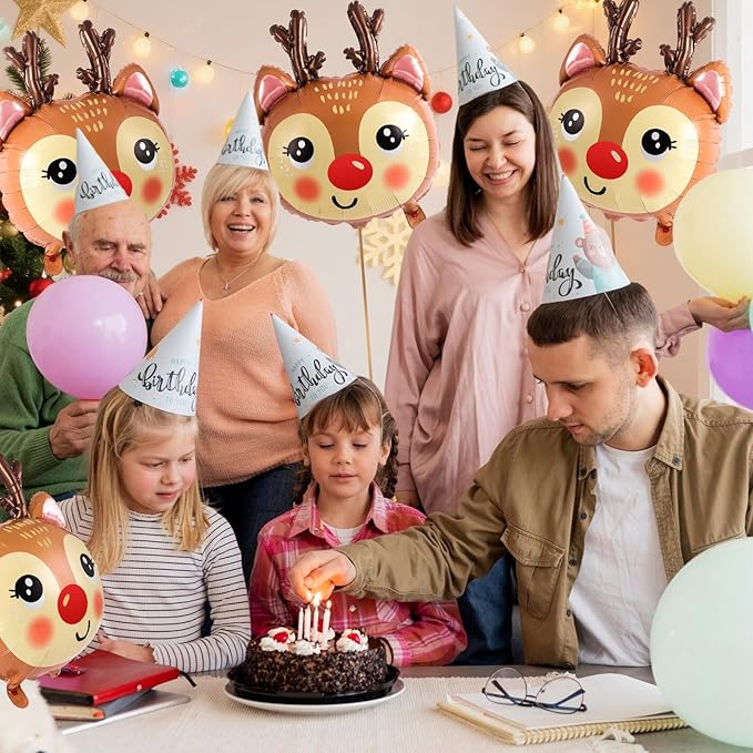 6 Pcs Reindeer Balloons, 21 x 26 Inch Reindeer Head Foil Balloons, Christmas Deer Balloon for Christmas Winter-Themed Birthday Parties Festival Decoration