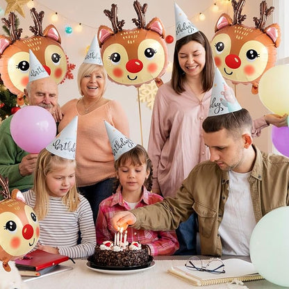 6 Pcs Reindeer Balloons, 21 x 26 Inch Reindeer Head Foil Balloons, Christmas Deer Balloon for Christmas Winter-Themed Birthday Parties Festival Decoration