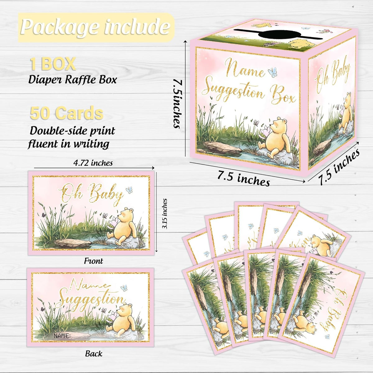 Winnie Baby Shower Decorations-the Pooh Baby Shower Games-Winnie Party Decorations-Baby Name Suggestion Cards with Box-Baby Name Suggestion Cards,pink