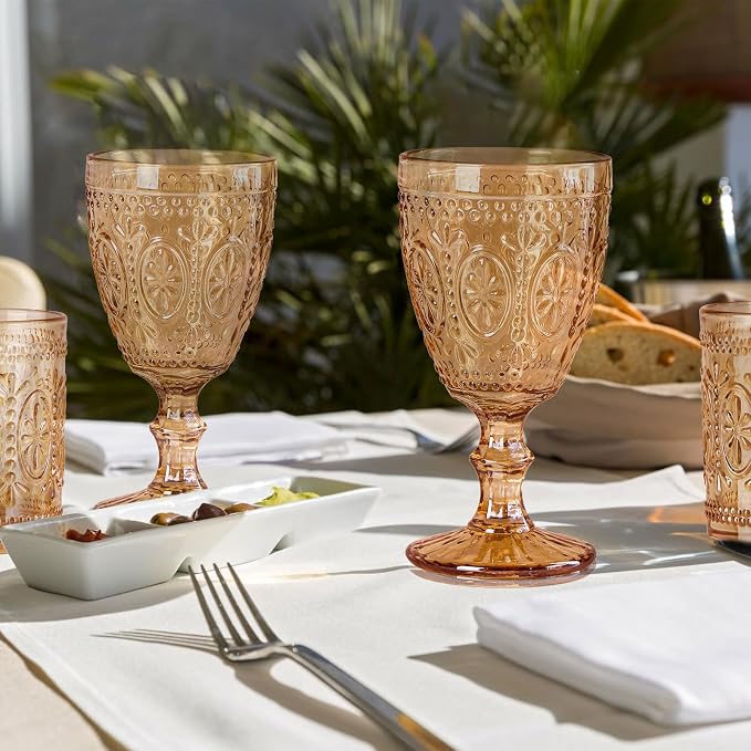 abrwyy Amber Wine Glasses set of 4, Amber Goblets, Vintage Drinking Glassware, Colored Glassware Set for Party, Home & Wedding