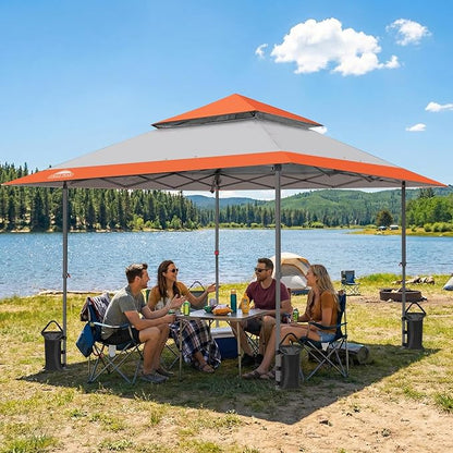 EAGLE PEAK 13x13 Straight Leg Pop Up Canopy Tent Instant Outdoor Canopy Easy Single Person Set up Folding Shelter w/Auto Extending Eaves 169 Square Feet of Shade (Orange)