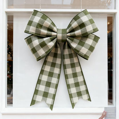 Meseey 10 Yards Sage Green and White Buffalo Plaid Burlap Ribbon 4 Inch Wired Edge Farmhouse Decor Tartan Check Pattern Ribbon for Big Bow,Fall Wreath,Gift Wrapping,Crafts(Sage Green)