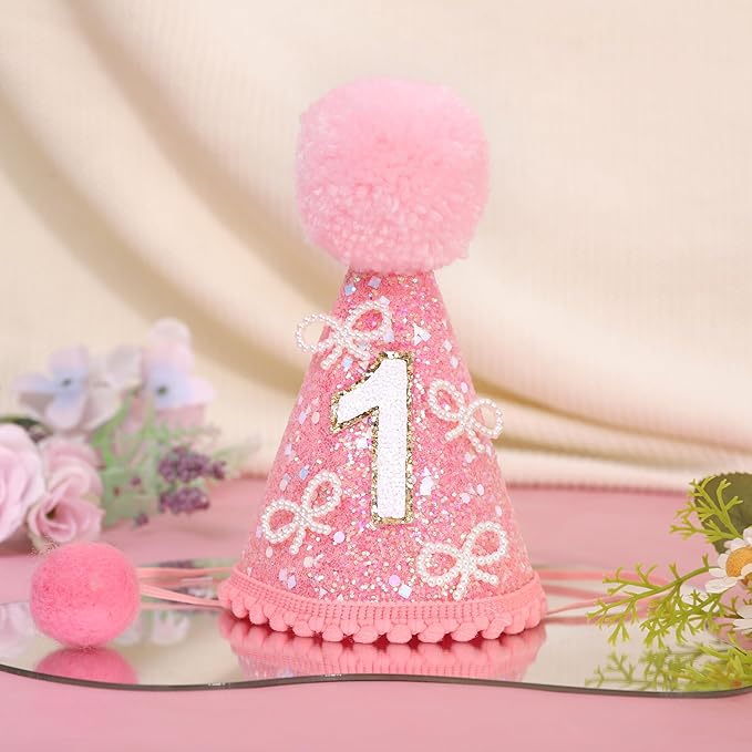 MAMUXI Butterfly 1st Birthday Hat - Little Princess First Birthday Decorations, 3D Pink Butterfly Sweet Party Hat