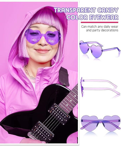 Frienda 20 Pairs Heart Shaped Sunglasses Rimless Candy Color Glasses for Women Men Party Favor