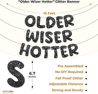KatchOn, Happy Birthday Decorations Set - Pack of 50 | Older Wiser Hotter Banner, Latex Balloons Arch Kit, Gold Foil Fringe, Star, Round, Heart Foil Balloons | 40th Birthday Decorations for Women, Men
