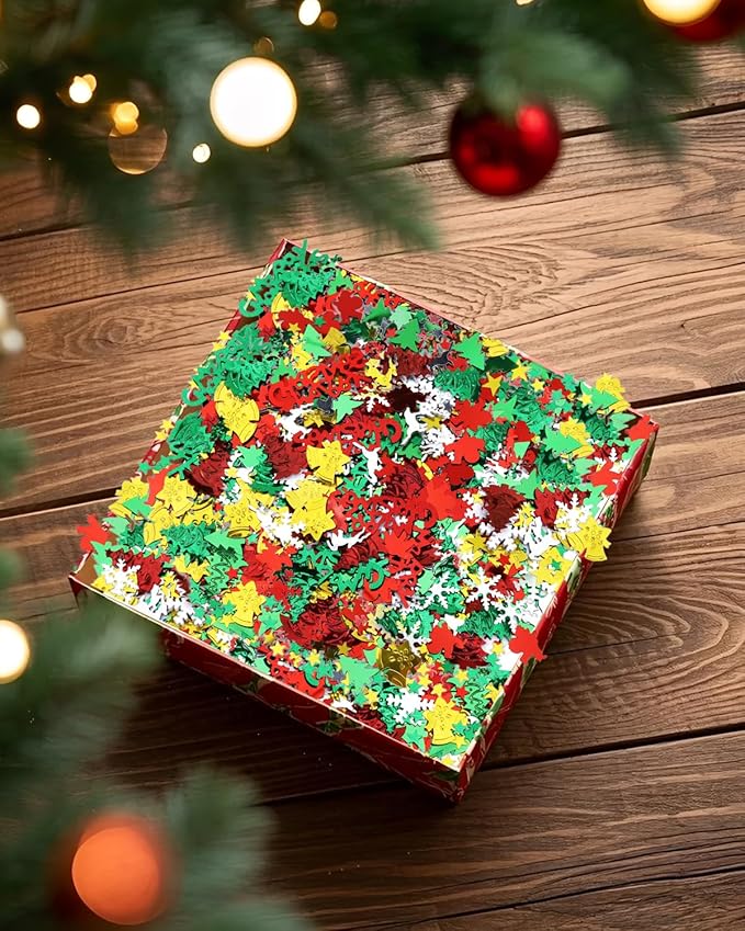 Christmas Day Glitter Confetti Sprinkles - 2.1oz, 60g Christmas Sequins Winter Wonderland Santa Festive Party Supplies, Santa Claus Elk Snowflake Metallic Foil Sequins for Xmas Table Decor