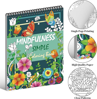Kalysky Easy and Cozy Adult Coloring Book Set, 3 Stress Relief Coloring Books for Adults Relaxation, Flower Inspirational Quotes Coloring Books
