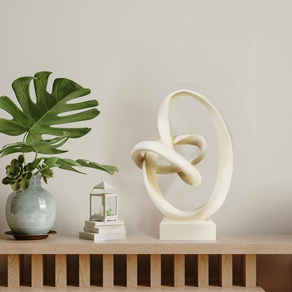 Knot Sculptures, Modern Coffee Table Statues, Abstract Center Piece for Home Office, Dining Living Room Desk Decor, Bookends, 15.5 x 10.5 inch, Beige