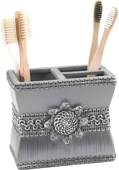 Avanti Linens - Accessory Set, Resin Tumbler, Toothbrush Holder, Soap Dish & Lotion Pump, Durable Bath Decor (Braided Medallion Collection, Granite)