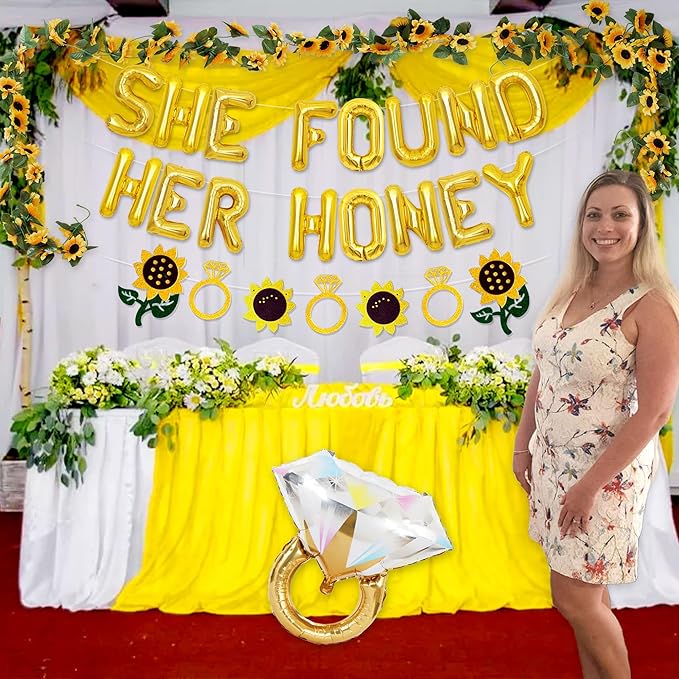 JeVenis She Found Her Honey Sign Bride to Bee Bridal Shower Decoration Balloons Backdrop Sunflowers Wedding Bride to Be Engagement Banner Props