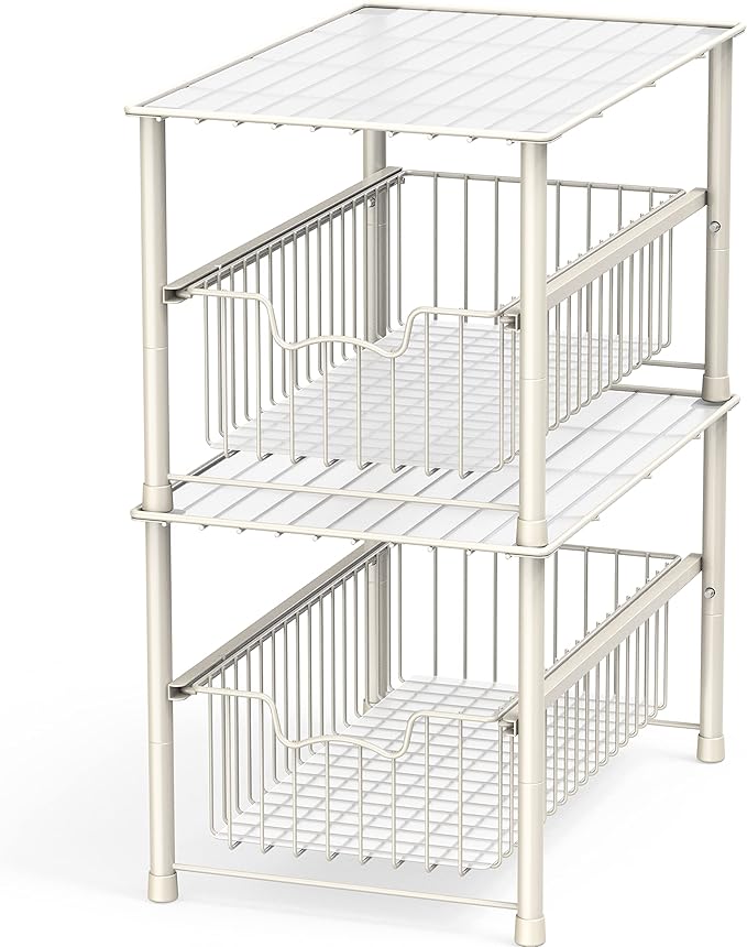 Simple Houseware Stackable Under Sink Cabinet Sliding Basket Organizer Drawer, White