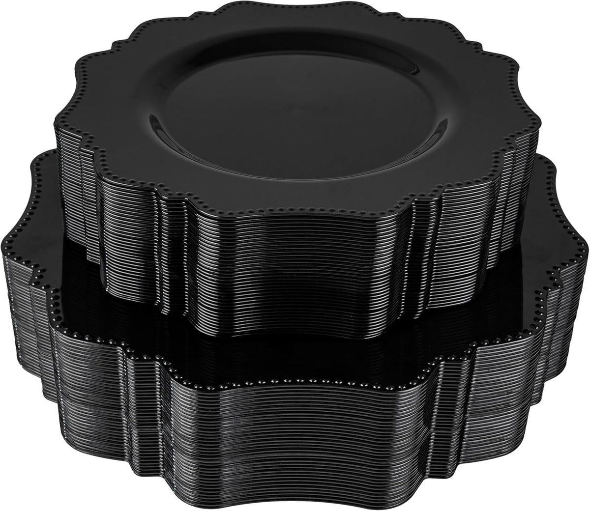 COLOSUS 100pcs Black Plastic Plates - Heavy Duty Black Plastic Plates Disposable for Party/wedding Include 50pcs Dinner Plates and 50pcs Dessert Plates.