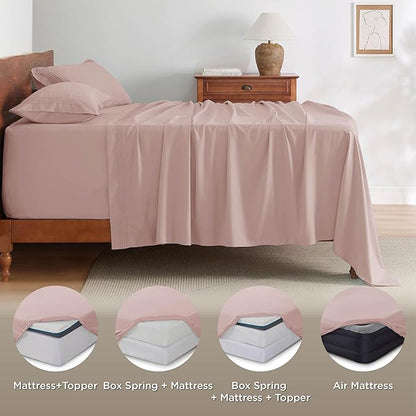 Bedsure Deep Pocket Full Size Bed Sheets Set - Fits Mattresses Up to 21 Inches Thick - 4 Piece GentleSoft Bed Sheets, Moisture Wicking, Cooling Bedsheet & Pillowcases, Easy & Secure Fit, Dusty Pink