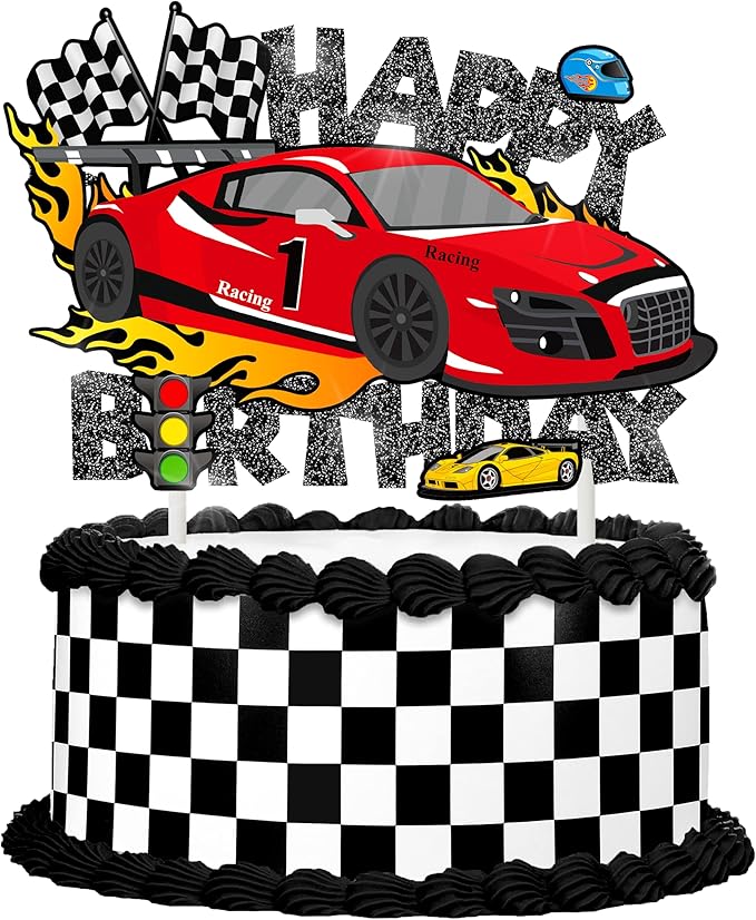 37pcs Race Car Birthday Cake Decorations Racing Car Cupcake Toppers Glitter Race Car Cake Toppers Decorations Racing Car Themed Party Favors for Race Car Themed Birthday Party Supplies