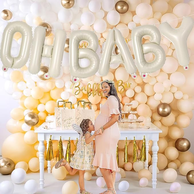 40 Inch OH Baby Balloons Letters, Cream OH BABY Backdrop, Babies Sign for Gender Reveal Decorations