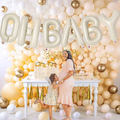 40 Inch OH Baby Balloons Letters, Cream OH BABY Backdrop, Babies Sign for Gender Reveal Decorations