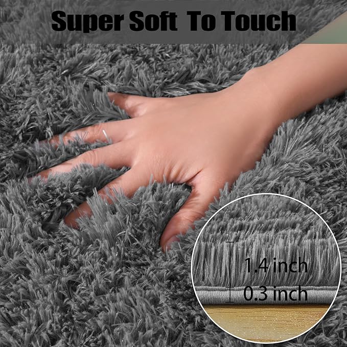 qulint Living Room Area Rug 8x10, Soft Fluffy Large Rug for Bedroom Shag Shaggy Grey Carpet for Boys Room, Fuzzy Plush Modern Alfombras for Dorm Nursery Playroom Home Decor (8ft x 10ft, Dark Gray)