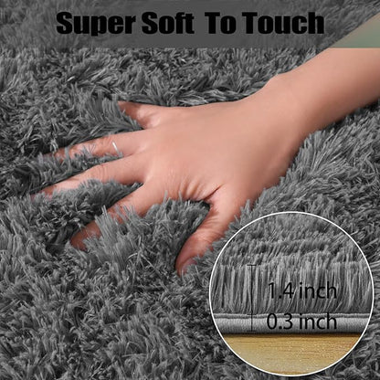 qulint Living Room Area Rug 8x10, Soft Fluffy Large Rug for Bedroom Shag Shaggy Grey Carpet for Boys Room, Fuzzy Plush Modern Alfombras for Dorm Nursery Playroom Home Decor (8ft x 10ft, Dark Gray)