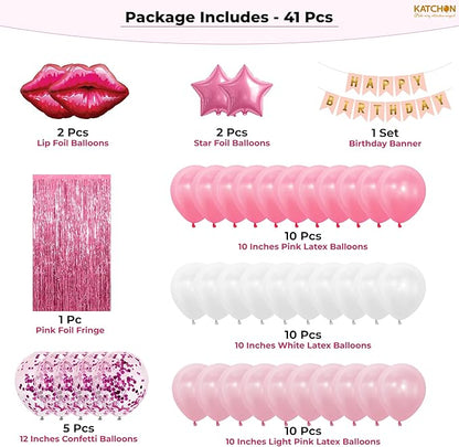KatchOn, Pink Birthday Decorations Set – Pack of 42 | Happy Birthday Banner and Lip Decor For Happy Birthday Decorations Women, Girls, Her | Pink Party Decorations | Birthday Backdrop | Birthday Sign