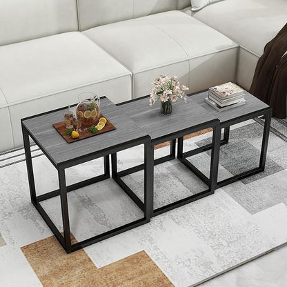 Nesting Table Set of 3 Side Tables, Modern Coffee Table Stacking End Table