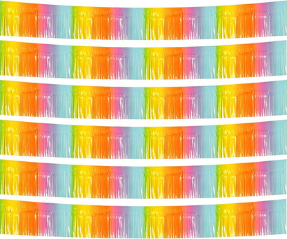 6 Pack 10 Feet Foil Fringe Garland Metallic Tinsel Streamers Banner Wall Hanging Backdrop Banner for Parade Floats, Thanksgiving, Christmas, Birthday, Halloween Party Decorations(Light Rainbow)