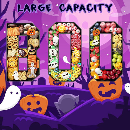 BOO Cardboard Letters for Halloween Party Decorations, 13.7 Inch Charcuterie Letters Fillable Black Paper Mache Letter Trays for Chocolate Candy Food Display Letter Box for Halloween Party Decorations