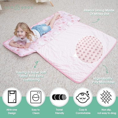 ACRABROS Toddler Nap Mat with Pillow and Blanket, Extra Large Rolled Napping Mats,Slumber Bags for Boys Girls,Kids Sleeping Bag for Daycare, Preschool Travel Camping, Unicorn