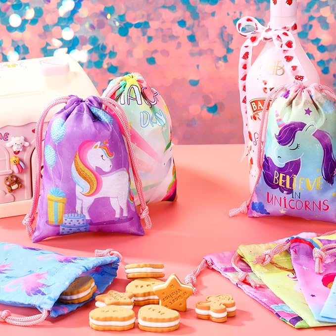 Honoson 24 Pieces Unicorn Party Favor Bags Unicorn Drawstring Gift Bags Rainbow Candy Goody Treat Pouch for Holiday Birthday Party Supplies,7.09 x 5.12 Inches