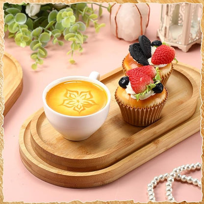 Geetery 12 Pcs Wood Serving Trays 10 and 12 Inch Charcuterie Boards Oval Wooden Plates Serving Platter Cheese Dinner Plates Bulk for Dessert Snack Bread Fruit Appetizer Dishes(Bamboo Wood)