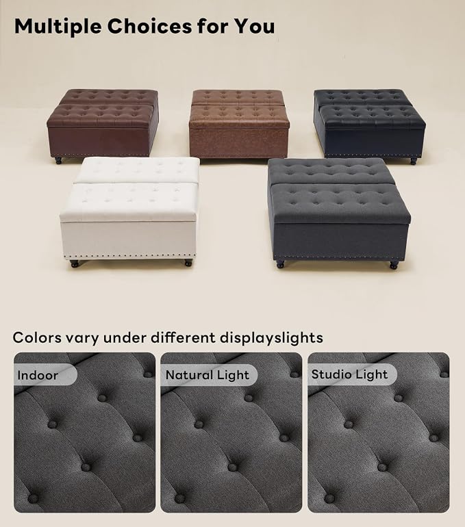Tbfit Large Square Storage Ottoman Bench, Tufted Upholstered Coffee Table