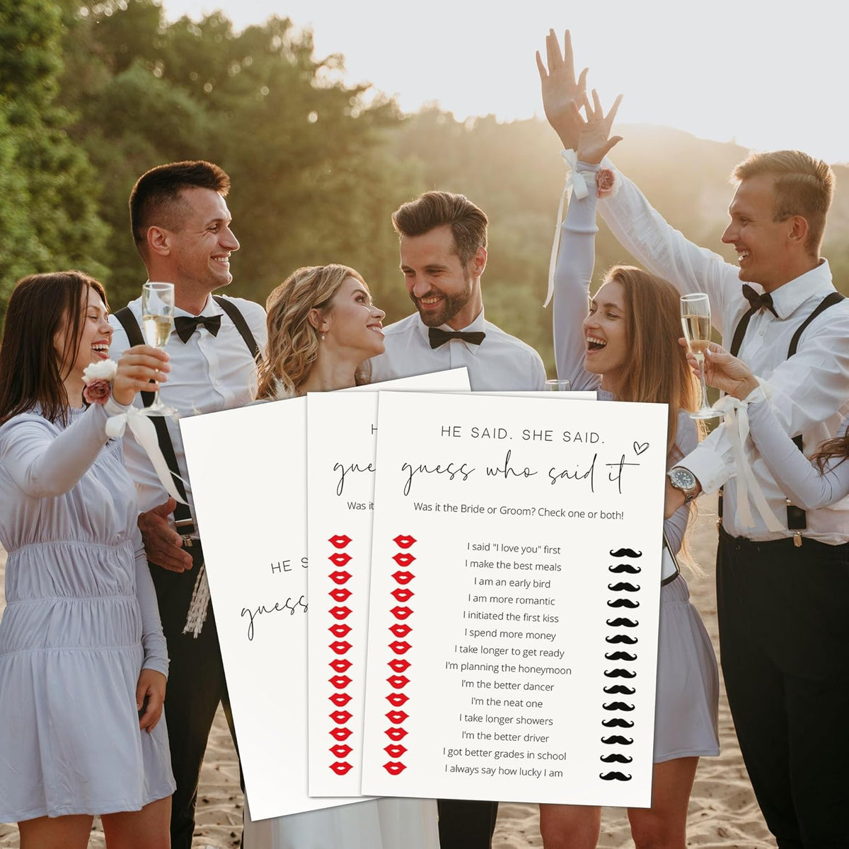 Bridal Shower Games, He Said She Said, 25Pcs Minimalist White Double-Sided Bridal Game Cards, Wedding Shower Games for Guests, Engagement Bachelorette Party Supplies - A12
