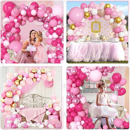 Archloon Pink Balloons Arch Kit, 157Pcs Hot Pink Balloon Garland Kit Metallic Rose Gold Confetti Balloons for Birthday, Wedding, Princess Theme, Engagements, Baby Shower, Anniversary Party Decoration