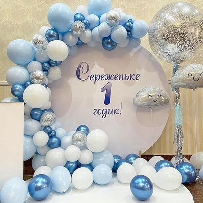 Biapian Blue White Balloons Set, 60PCS Blue Silver Birthday Balloons, 12Inch Blue and White Latex Balloon Metallic Silver Blue Helium Balloon for Boys Birthday Baby Shower Wedding Party Decoration