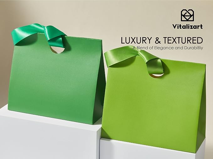 Vitalizart Paper Gift Bags With Ribbon Handles Set of 10 Assorted Colors Bulk Reusable For Gift Wrap Girls Kids Birthday Bridal Shower Party Favors Goodie Bags Candy Christmas 9.84"x4.33"x8.66" Medium