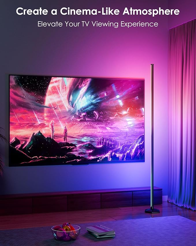2PCS Smart RGB LED Corner Floor Lamp with App and Remote Control, 65" Color Changing Standing Lamp with Music Sync and 16 Million DIY Colors, Modern Floor Lamps for Bedroom Living Room Gaming Rooms