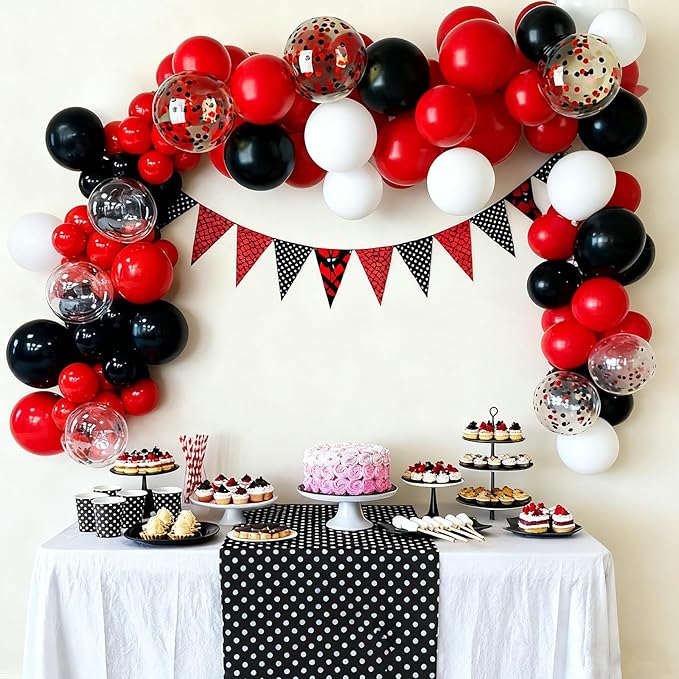 60pcs Red Black White Balloons, 12inch Black Red Confetti Balloons for Graduation 2026, Casino Poker Night, New Year, Racing Car Party Decorations
