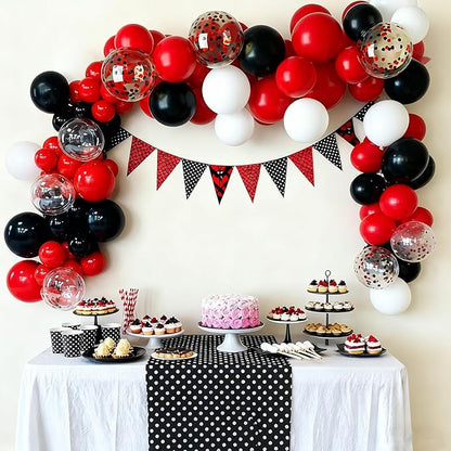 60pcs Red Black White Balloons, 12inch Black Red Confetti Balloons for Graduation 2026, Casino Poker Night, New Year, Racing Car Party Decorations