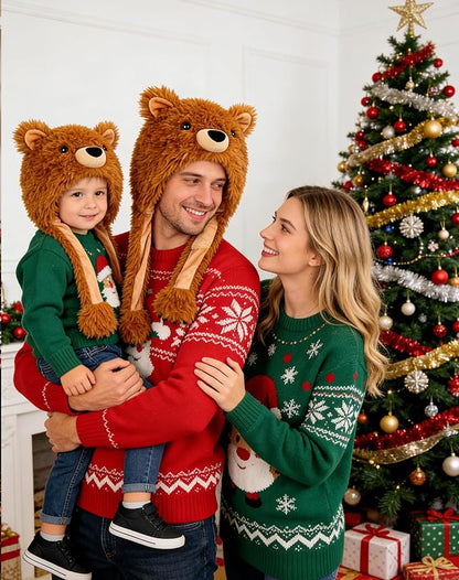 dressfan Plush Animal Hat with Ear Flaps,Novelty Christmas & Birthday Gifts for Adults & Children,One Size Fits All