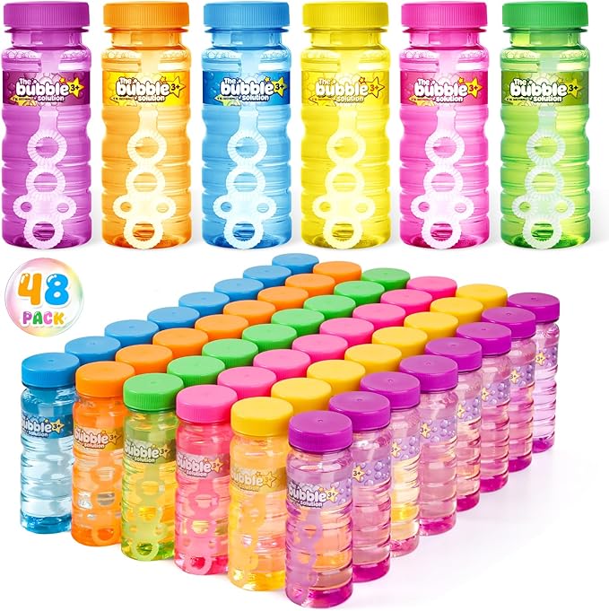 OCHIDO 48 Pcs Bubble Bottles with Wand, Bubble Wands Bulk for Kids, Bubbles Party Favors for Outdoor & Indoor Activity, Summer Toys Gift, Birthday Party Supplies, 4oz Bubbles Solution in 6 Colors