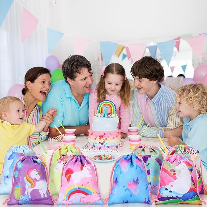 Honoson 24 Pieces Unicorn Party Favor Bags Unicorn Drawstring Gift Bags Rainbow Candy Goody Treat Pouch for Holiday Birthday Party Supplies,7.09 x 5.12 Inches