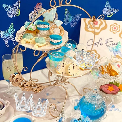 42PCS Crown Cake Topper Mini Tiara with 3D Butterfly Decoration Vintage Pearl Rhinestone Crown Cake Topper Cupcake Topper Cake Decoration for Birthday Wedding Anniversity Party Baby Shower (Silver)