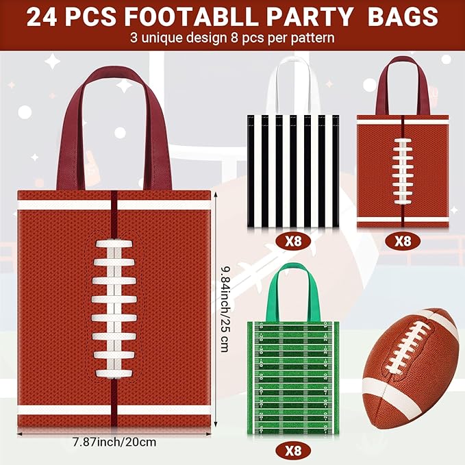 Photect 24 Pcs Football Non Woven Gift Bags Football Goodies Candy Treat Bags Sport Favor Bag for Sport Party Decorations Party Supplies