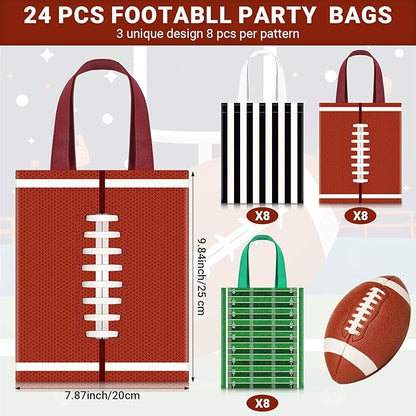 Photect 24 Pcs Football Non Woven Gift Bags Football Goodies Candy Treat Bags Sport Favor Bag for Sport Party Decorations Party Supplies