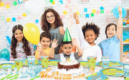 168PCS Mysterious Car Hippie Party Decorations for Kids Cartoon Dog Paw Themd 1st 2nd Birthday Party Supplies Groovy Daisy Favors Tableware with Plates Napkin Cups for 24 Guests