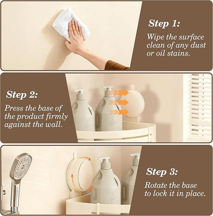 Corner Shower Caddy Bathroom Organizer（2-Pack Cream White）,No-Drilling Aluminum Suction Cup Corner Shower Shelf with Towel Bar & Hooks,Detachable and Reusable Bathroom and Kitchen Storage