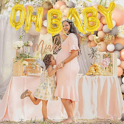 Gold Oh Baby Balloons - 16 Inch Letters for Baby Shower, Gender Reveal Decorations, Backdrop Sign (Gold)